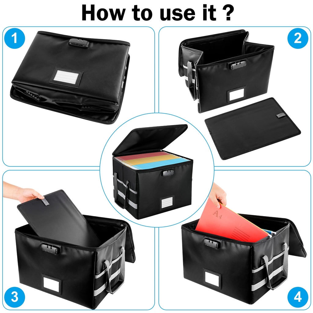File Box with Lock, Fireproof File Document Organizer for Home Office Hanging Letter/Legal Folder (Black) - Image 2
