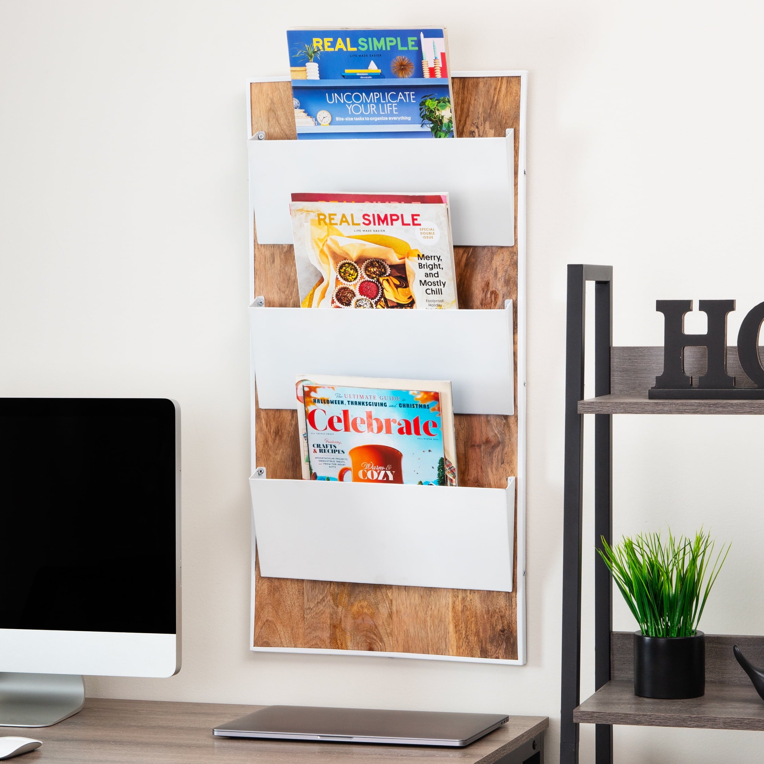 3-Tier Wall-Mounted File Organizer, Wood and Metal Vertical Rack for Mail, Magazines, and Documents, Metal, Wood, White - Image 6