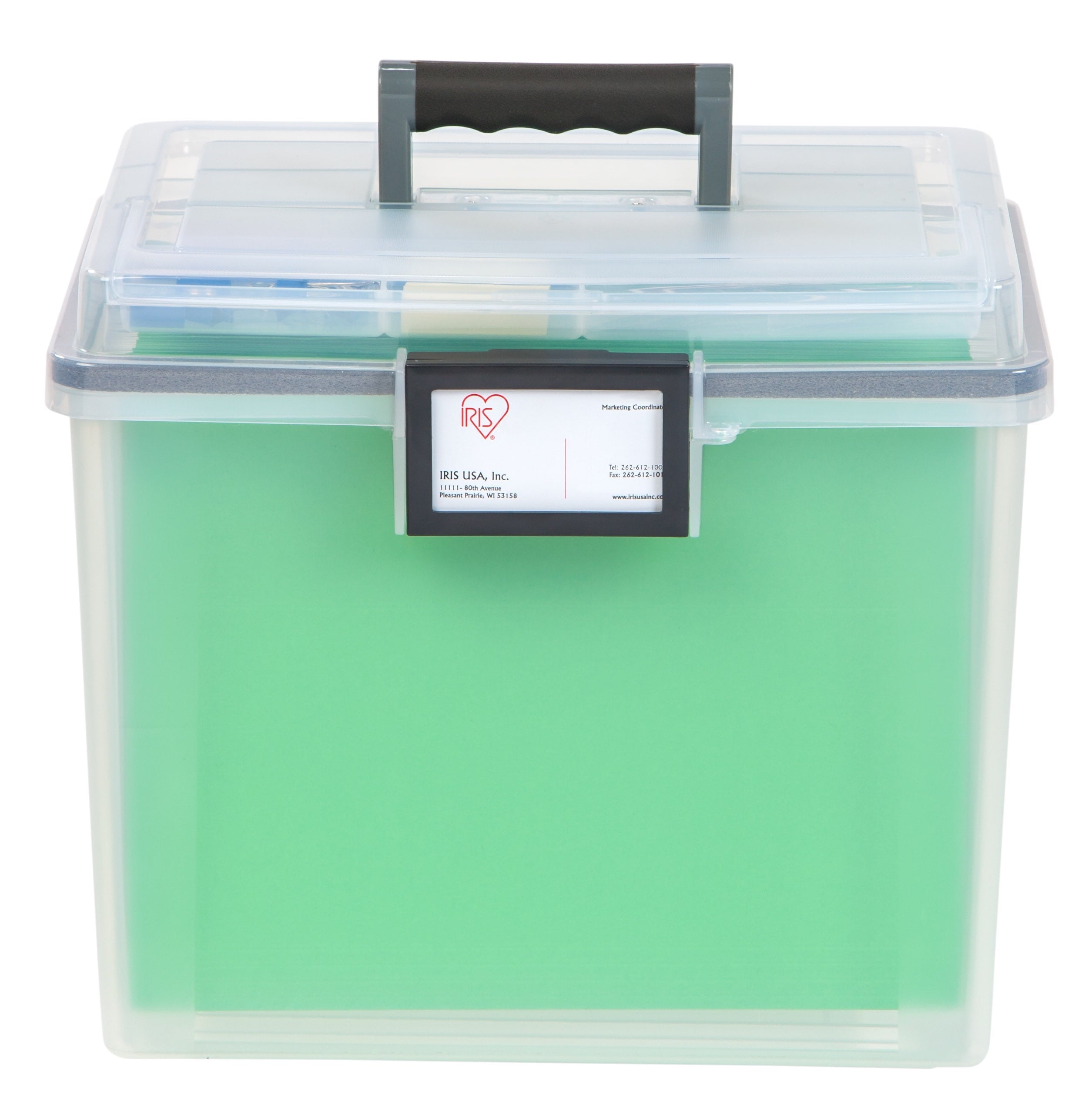 IRIS USA 19 Qt. WEATHERPRO Plastic Office Storage Portable Letter Size File Box with Organizer-Lid and Seal and Secure Latching Buckles, Cle - Image 2