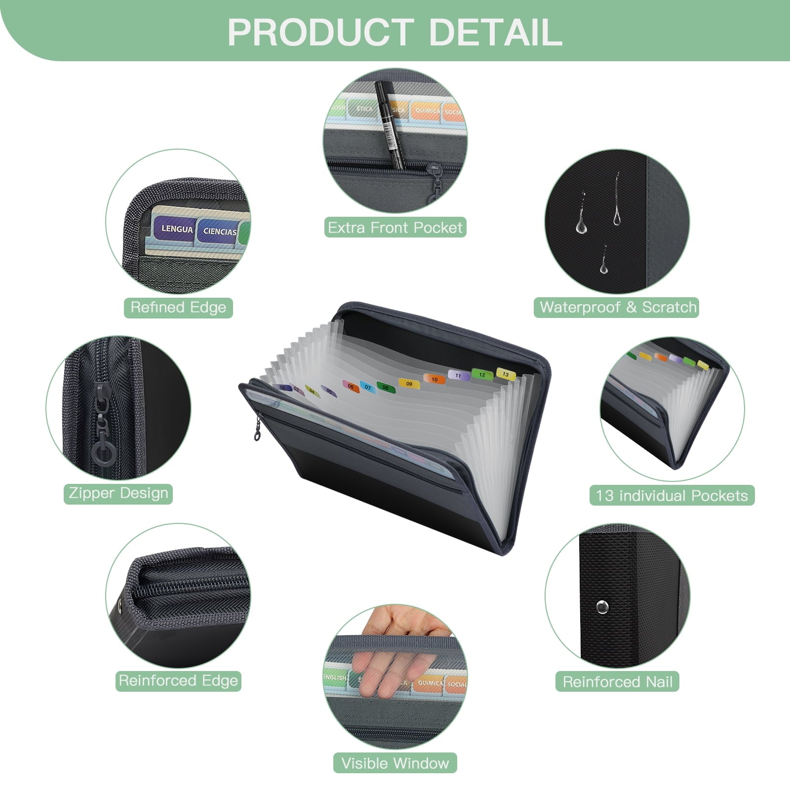 Organizer with Zipper 13-Pocket, A7 Transparent Document Bag, Waterproof Document Storage for Home, Office, School - Image 3