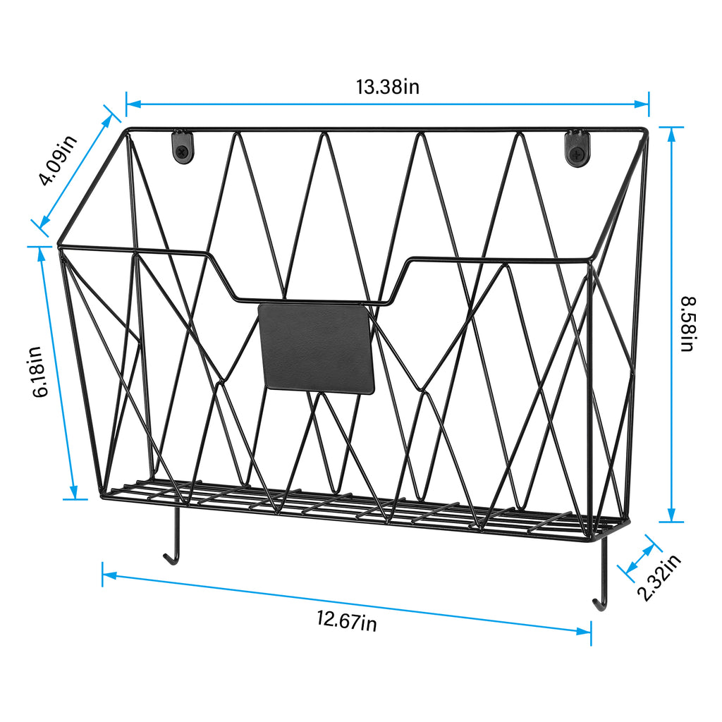Wall-Mounted Document Organizer Office Metal Mail Rack Wall-mounted 3 Pockets File Rack Hook Attached Label Plate For... - Image 2