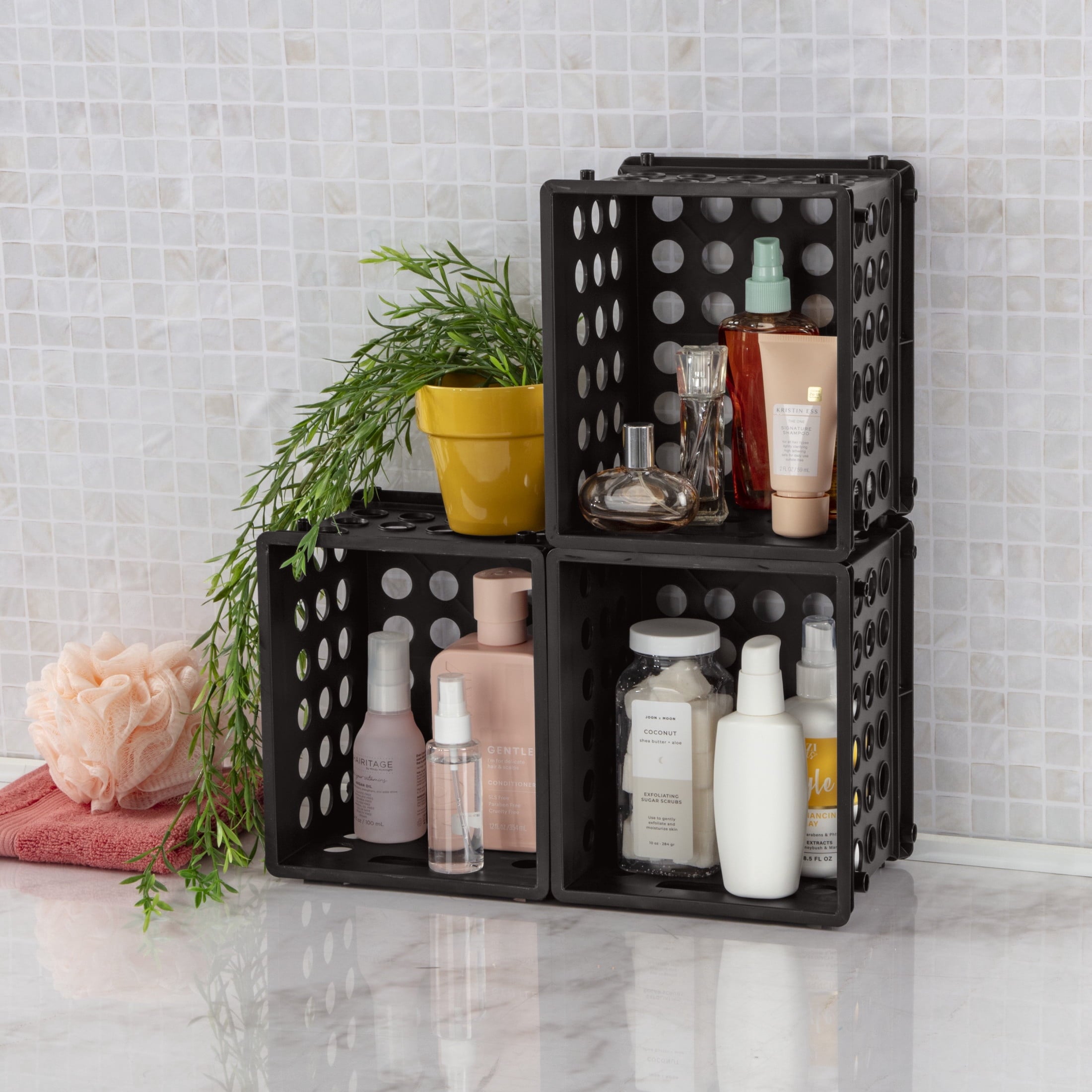 Mini Crate, Multi-Purpose Plastic Storage Bin with Through Handles, Stackable, Black - Image 4