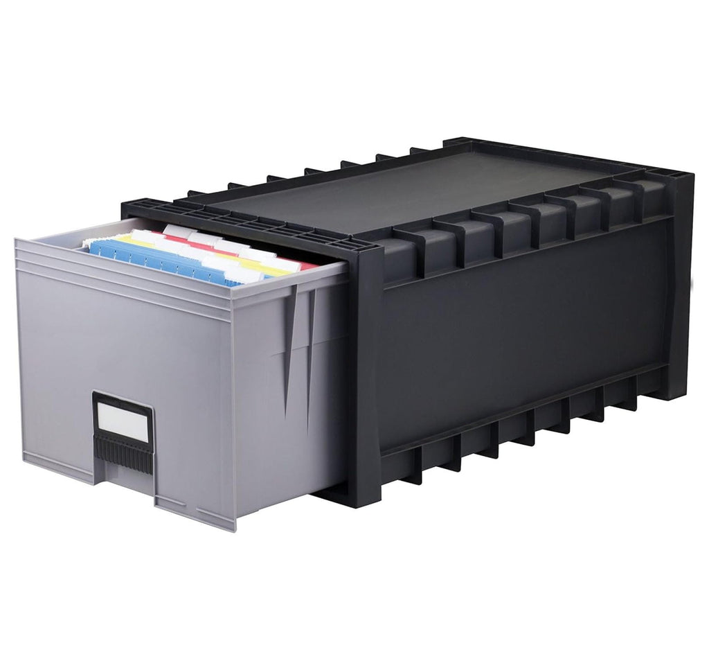Archive Files Storage Box, Letter Size, Stackable Plastic Storage Containers - Black/Gray, 1/Each - Office, Home, Legal, Documents Organizat - Image 2