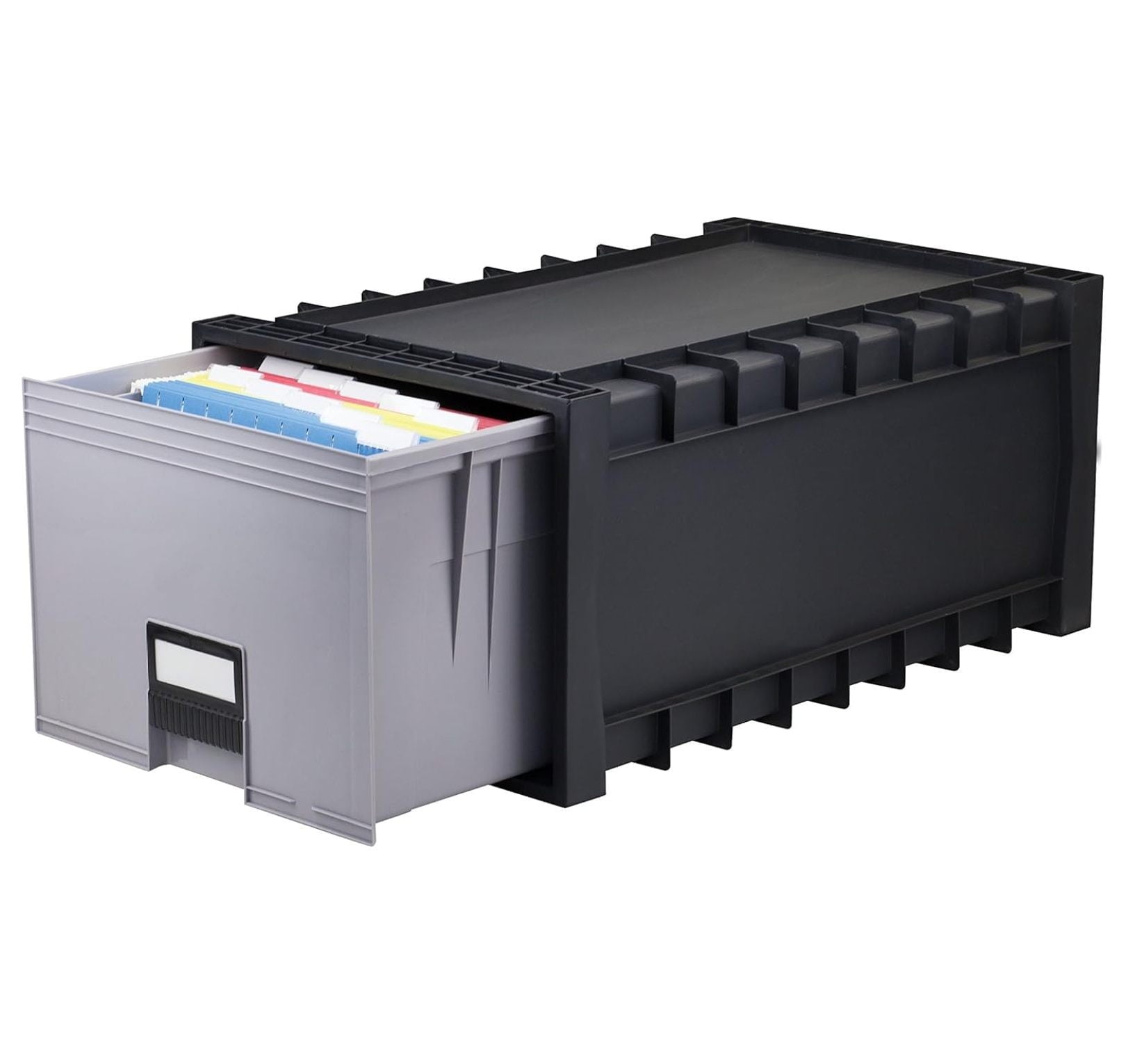 Archive Files Storage Box, Letter Size, Stackable Plastic Storage Containers - Black/Gray, 1/Each - Office, Home, Legal, Documents Organizat - Image 2