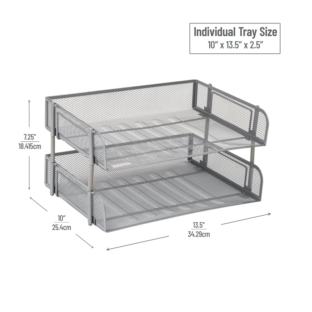 2-Pack Stackable Metal Mesh File Holder Trays, Document Holder, Desktop File Organizer, Silver - Image 3