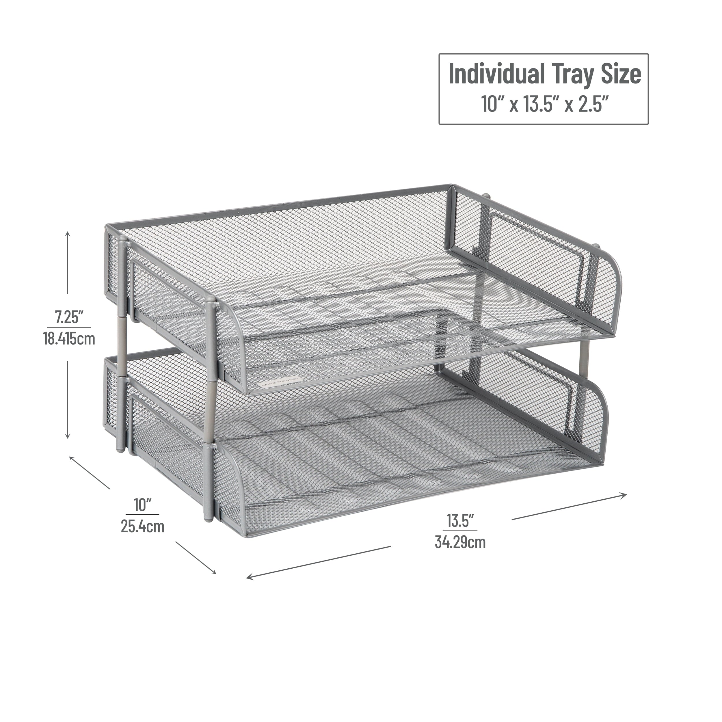 2-Pack Stackable Metal Mesh File Holder Trays, Document Holder, Desktop File Organizer, Silver - Image 3