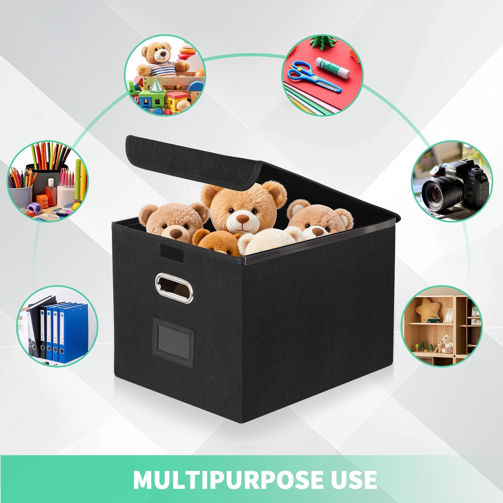 Foldable File Box Collapsible with Lid & Slides, Multi-purpose Storage with Pragmatic Design Files Boxes for School, ... - Image 5