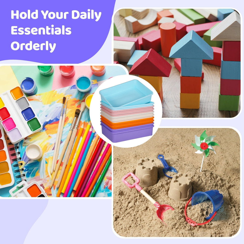 10 PCS Flat Storage Trays, Daily Items Organizer Bins Trays for Classroom Art Activity Plastic Stackable Trays File O... - Image 6