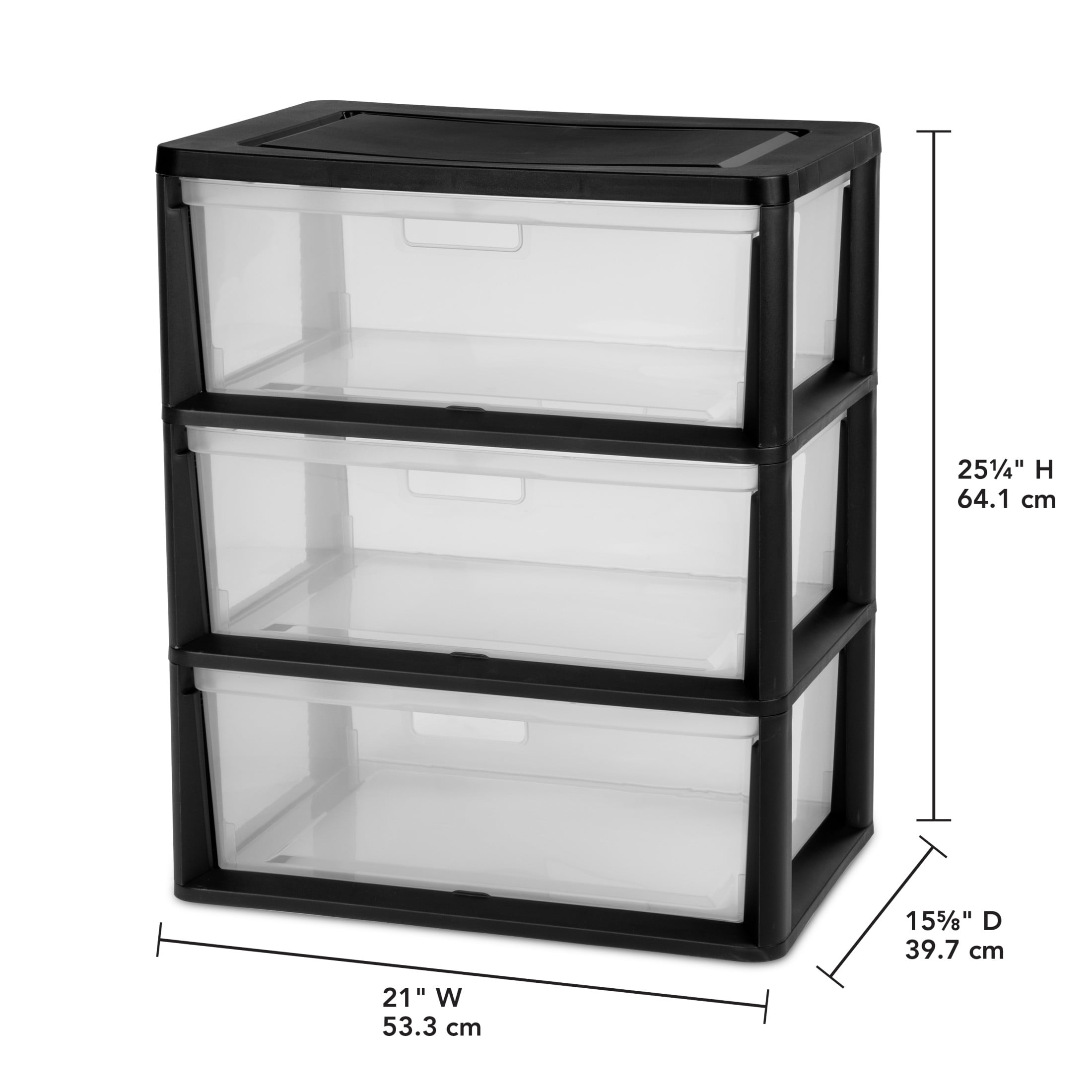 Sterilite Wide 3 Drawer Tower, Plastic Storage Organizer with Removable Clear Bins, Easy to Assemble - No Tools Needed, Black - Image 2