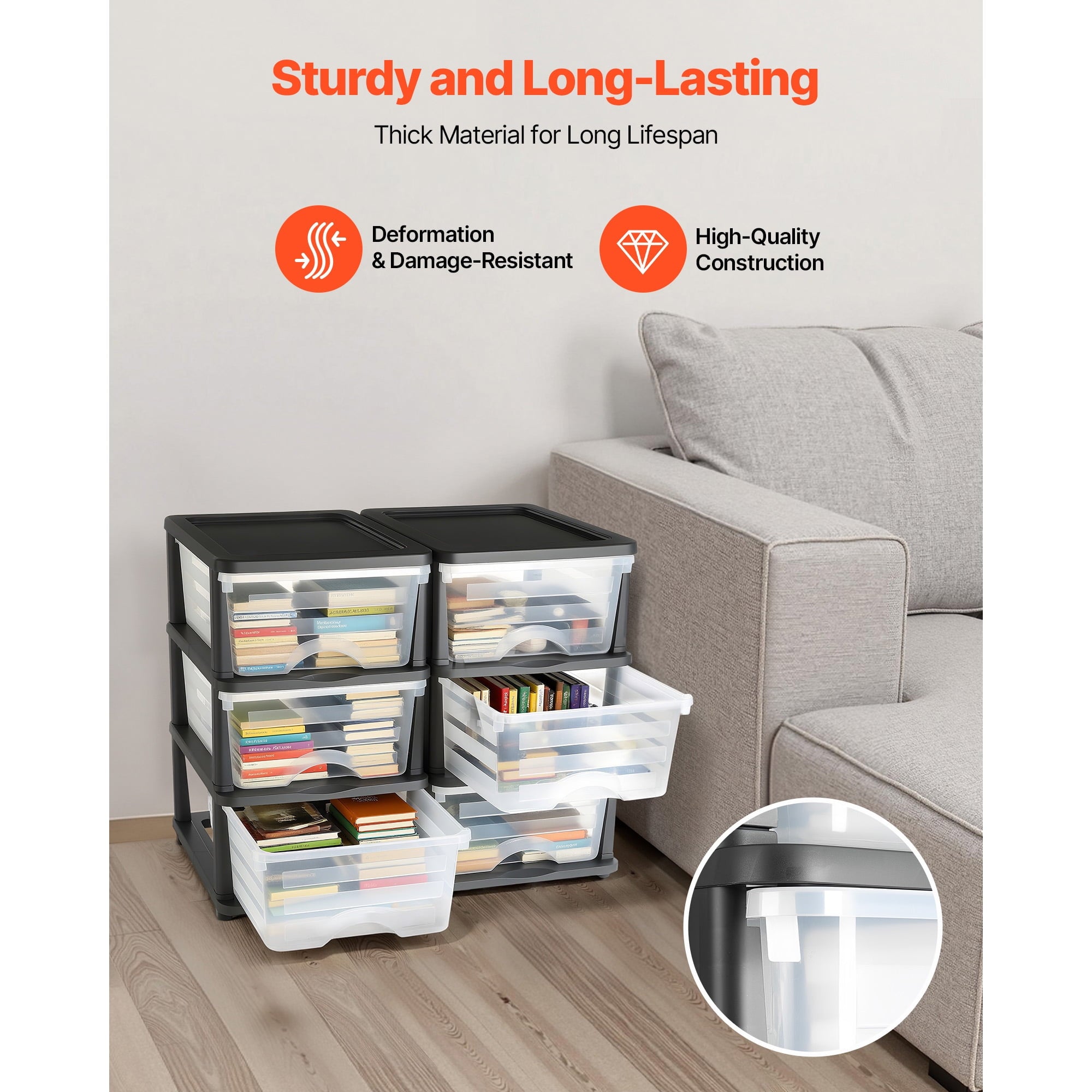 KFFKFF 100L 6 Storage Drawers, Sturdy Organizer , Clear Storage Bins for Office, Craft Rooms, and Home Organization - Image 3