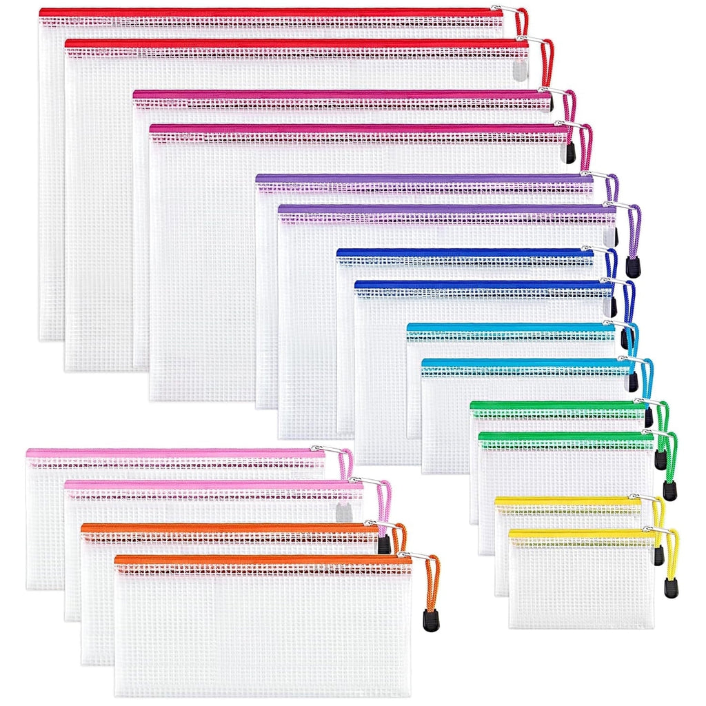 18Pcs Clear Mesh Zipper Pouch, Waterproof Plastic Document Bags, Freestanding File Organizers, Pencil Pouch for Offic...