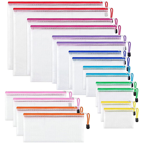 18Pcs Clear Mesh Zipper Pouch, Waterproof Plastic Document Bags, Freestanding File Organizers, Pencil Pouch for Offic...
