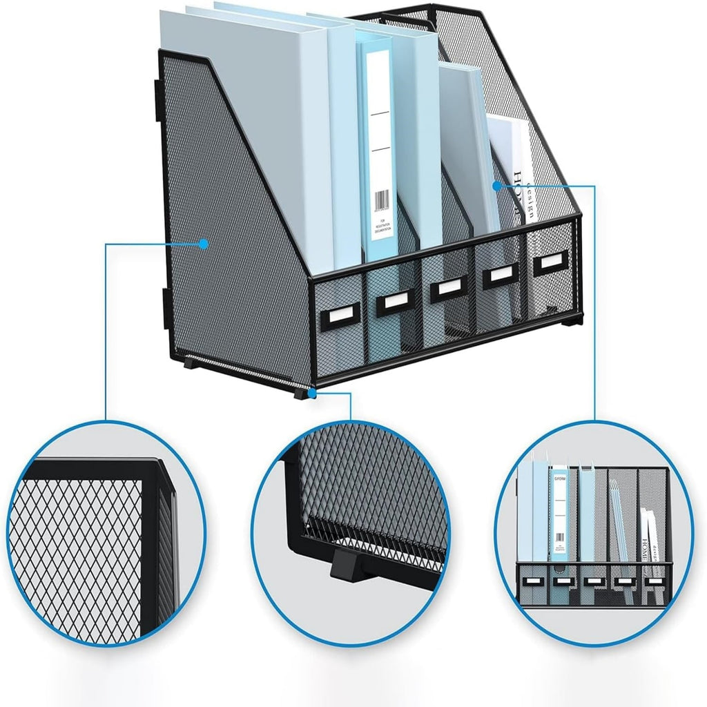 Metal Desk File Organizers with 5 Vertical Compartments for Office, Home, Black, 1 Piece - Image 5