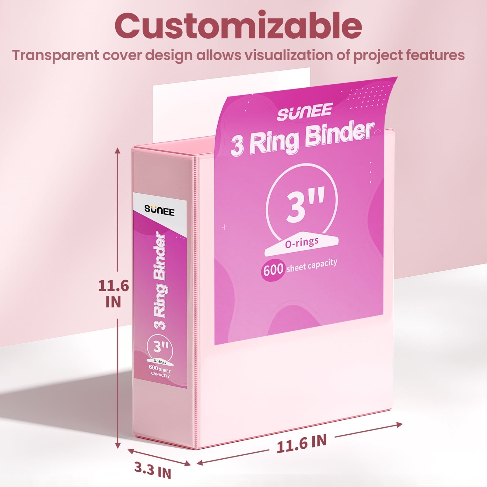SUNEE 3 Ring Binder 3 Inch 4 Pack, 3" Large Clear View Binders Three Ring PVC-Free (Fit 8.5x11 Inches) for School or Office Supplies, Assort - Image 2