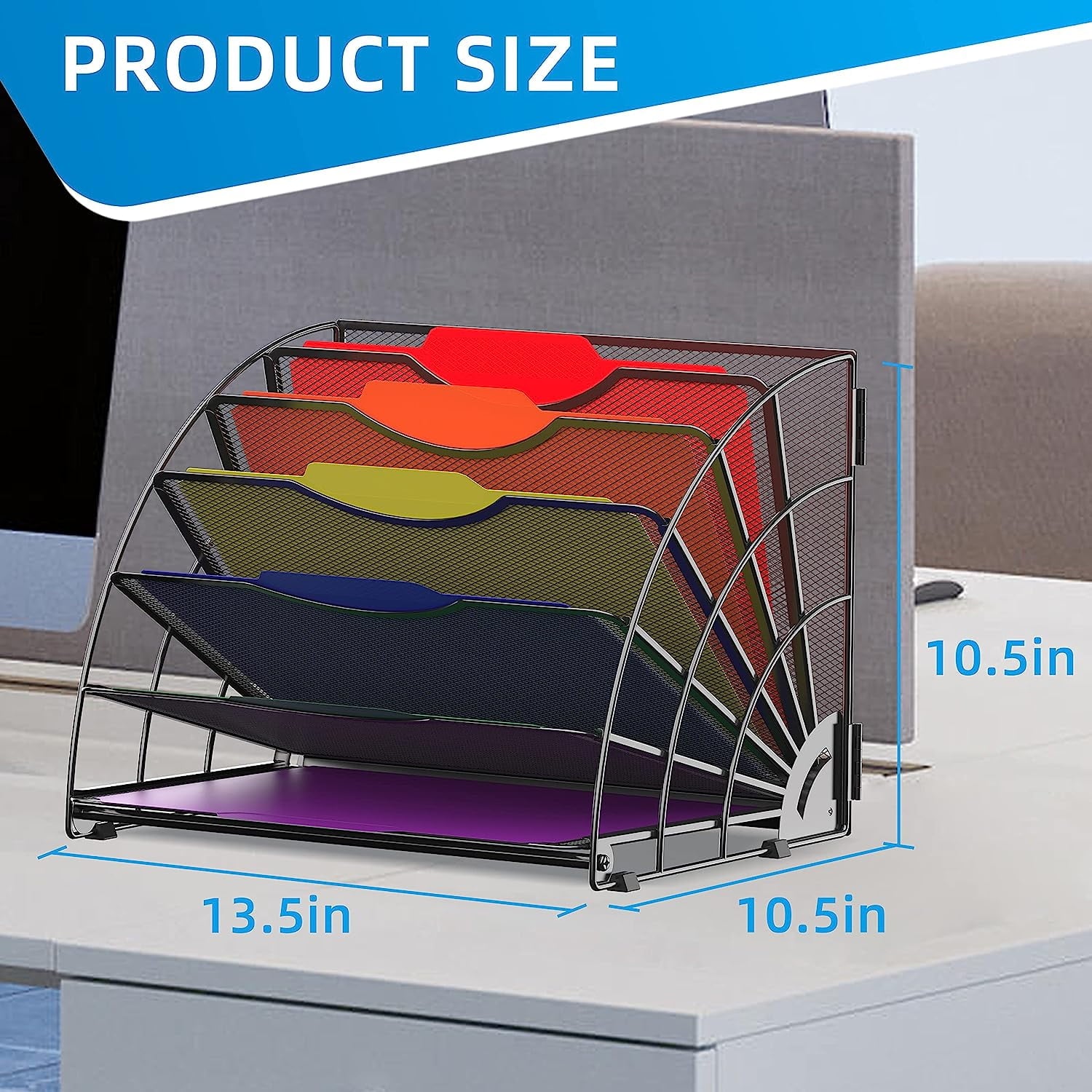 Fan Shaped Desk File Organizer, 6 Compartments,Desk Storage for Office, Black - Image 3
