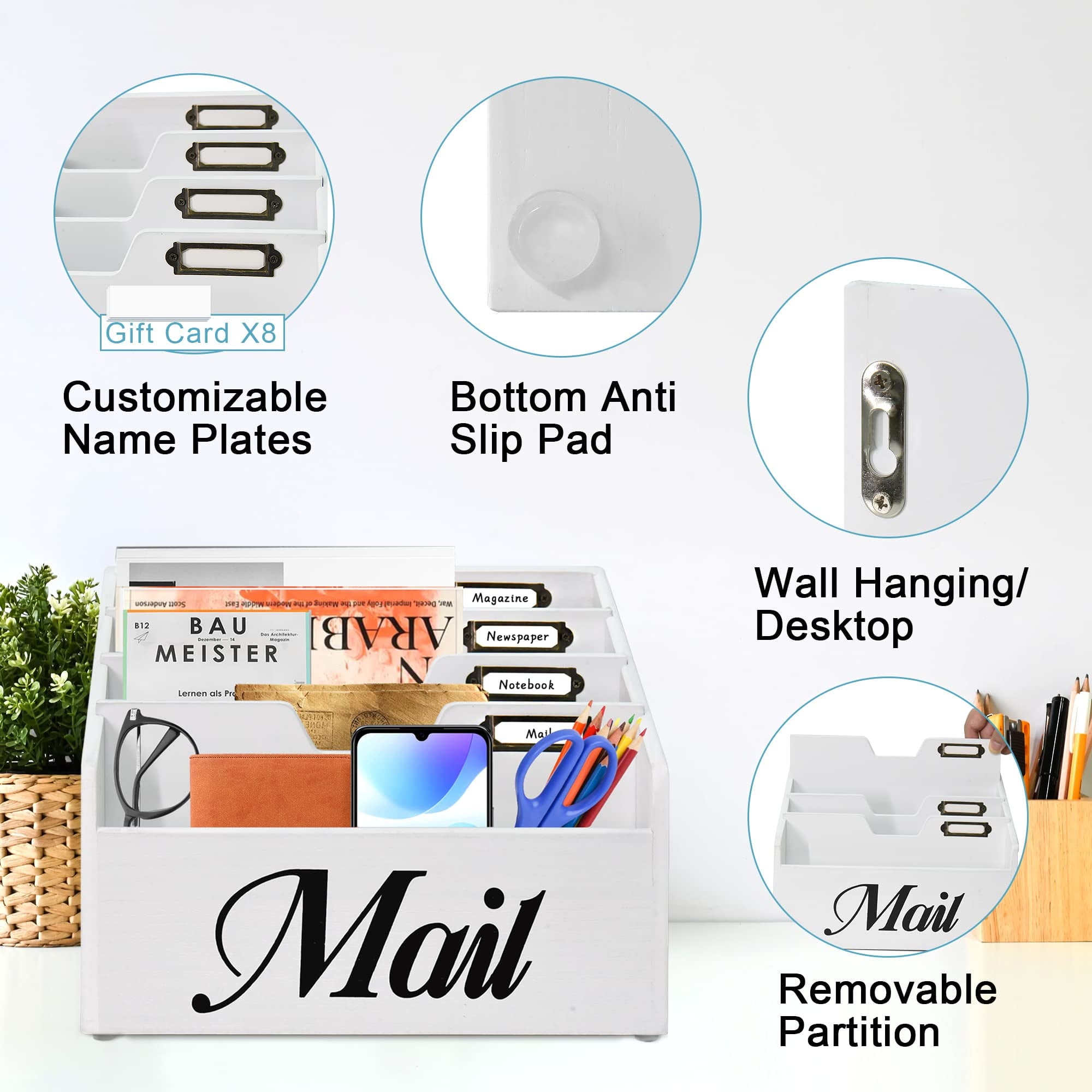 Rustic Mail Organizer for Desk, Mail Holder File Organizer Wall Mount, Office Accessories Mail Organizer Countertop w... - Image 5