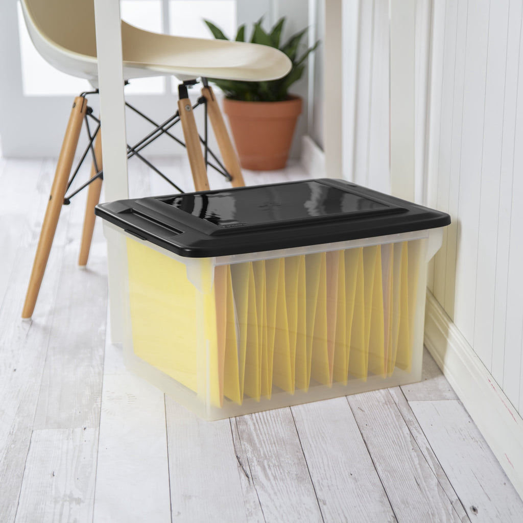 File Box, Clear Plastic Bin with Black Lid, Letter or Legal-sized File Storage, Black - Image 3
