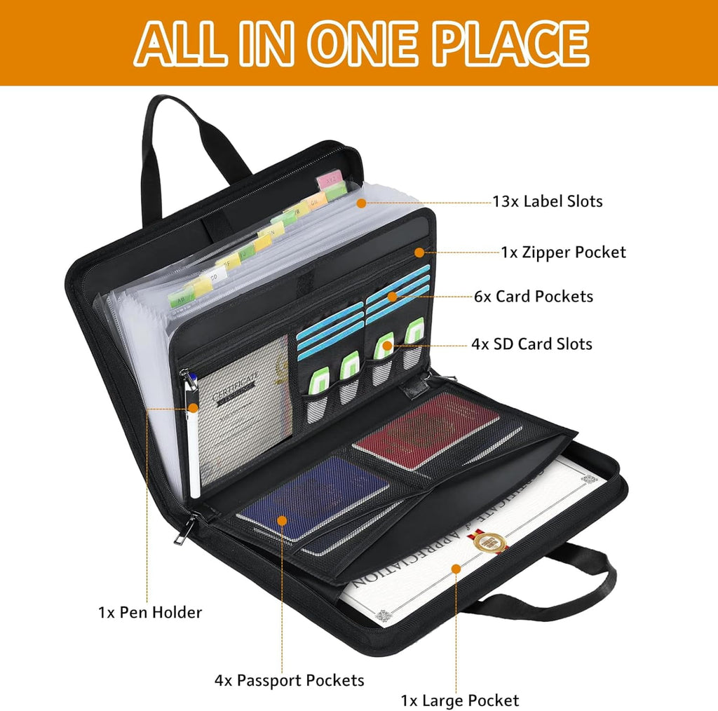 Expanding Accordion Folder with Lock Zipper Labels13 Pockets Document Holder Storage Box Bag for Business Office Rece... - Image 5