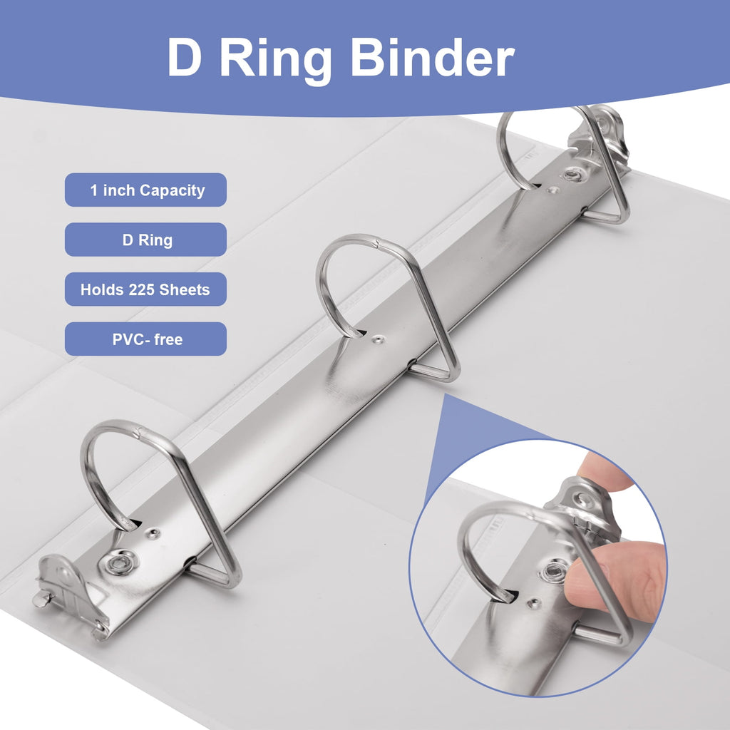 Comix Sturdy 1 inch D-Ring 3 Ring Binder with Clear Cover,Hold 225 Sheets, 12 Pack White 2mm-thick - Image 6