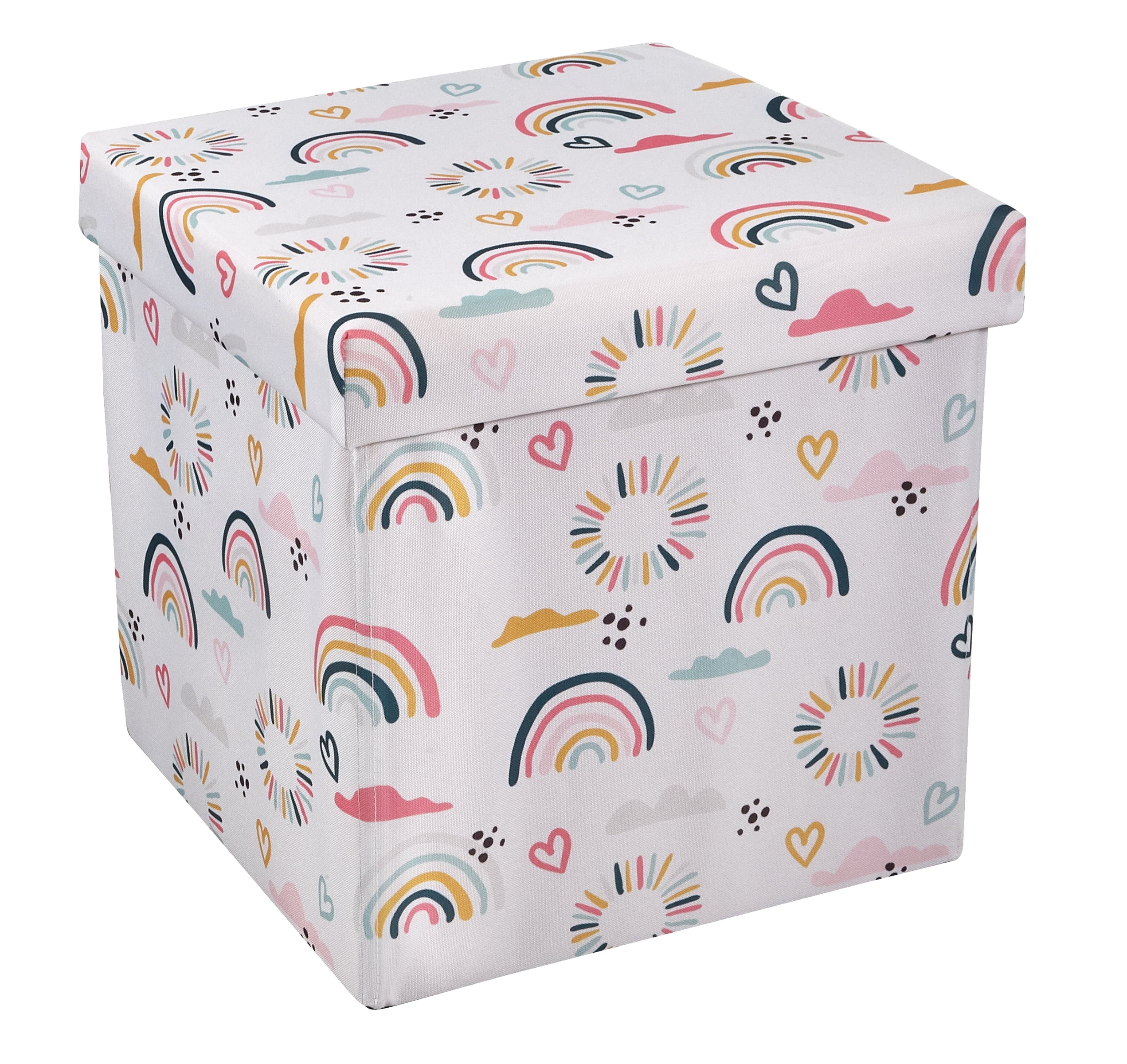 Kids 15" Collapsible Toy Storage Bin with Rainbow and Heart Design - Image 2