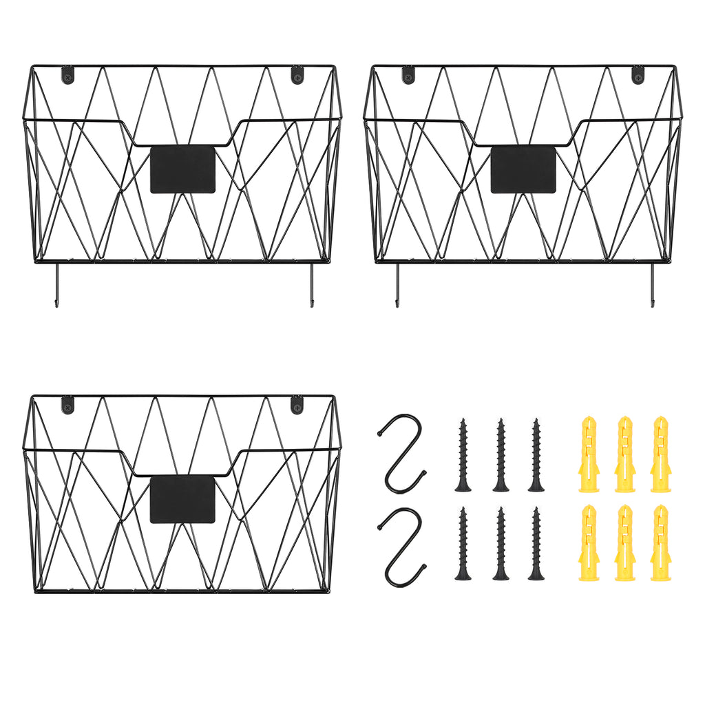 Wall-Mounted Document Organizer Office Metal Mail Rack Wall-mounted 3 Pockets File Rack Hook Attached Label Plate For... - Image 3