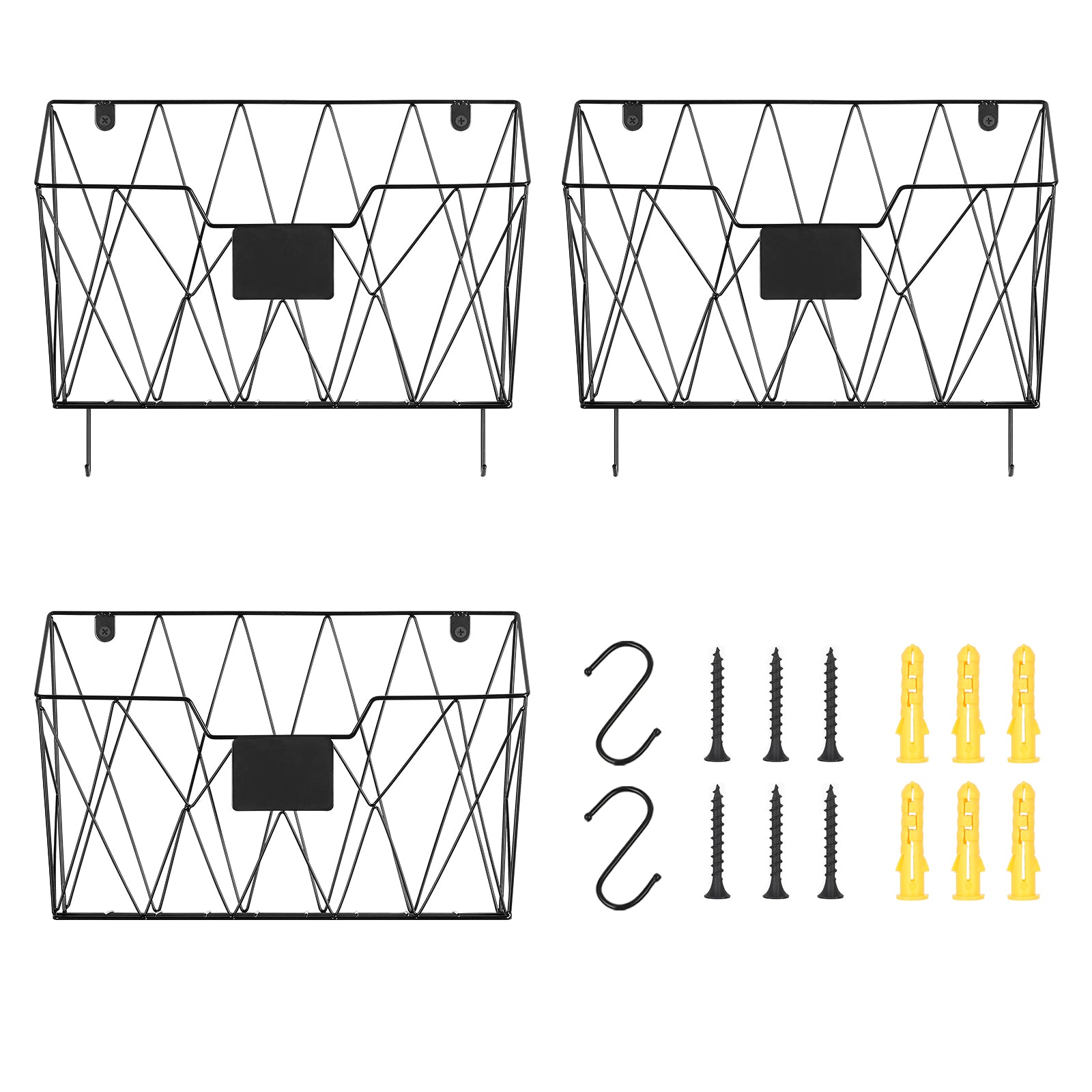 Wall-Mounted Document Organizer Office Metal Mail Rack Wall-mounted 3 Pockets File Rack Hook Attached Label Plate For... - Image 3