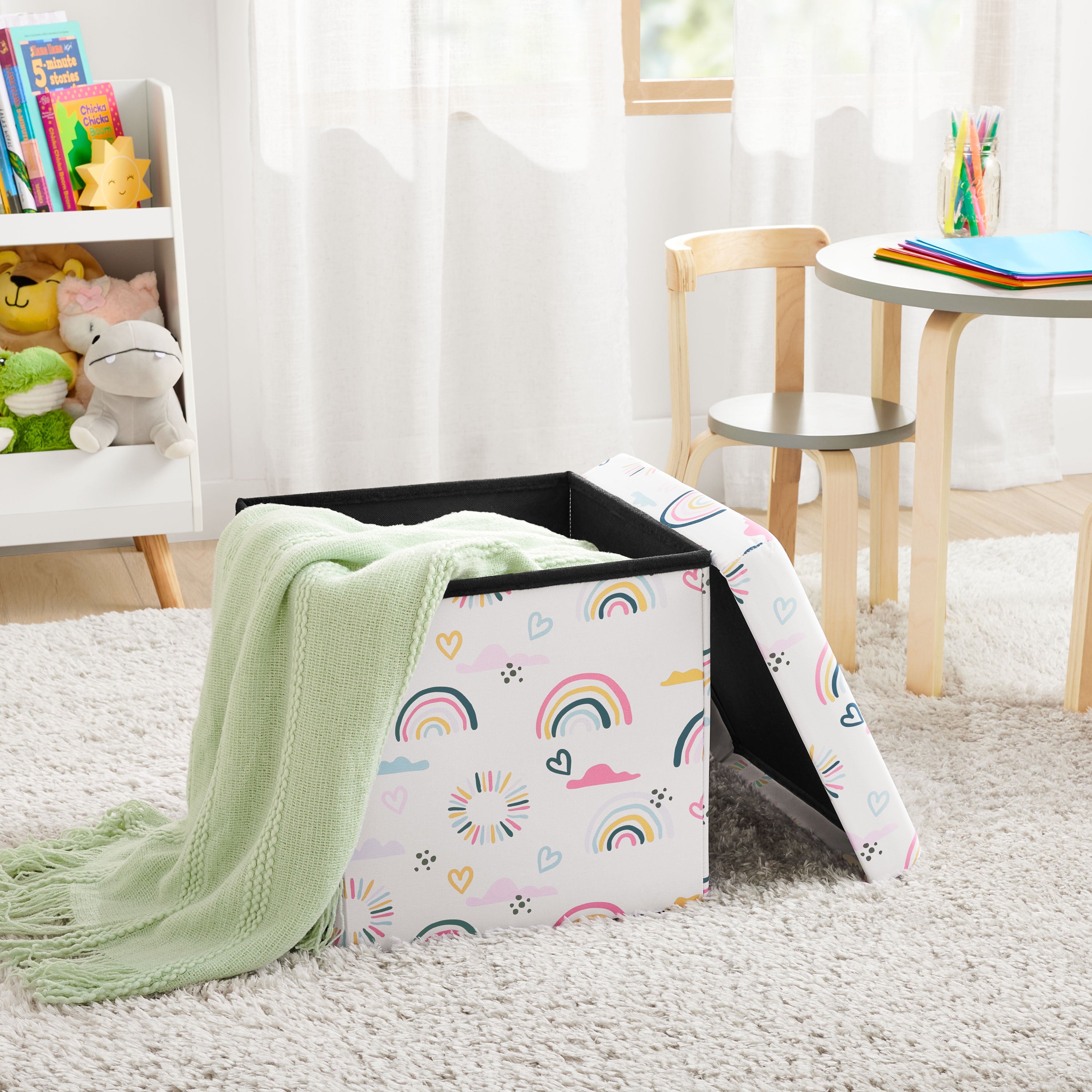 Kids 15" Collapsible Toy Storage Bin with Rainbow and Heart Design - Image 6