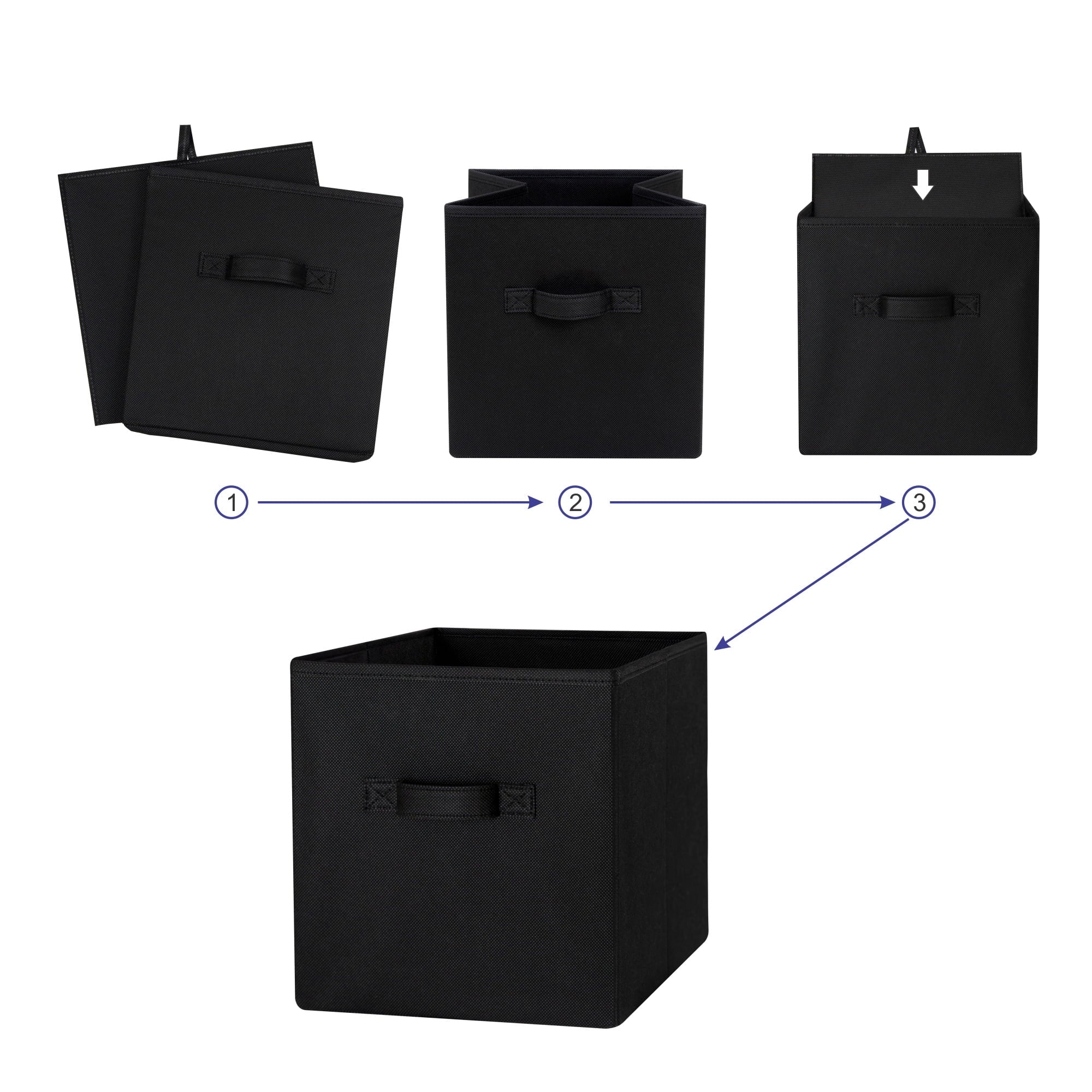 Mainstays Collapsible Cube Fabric Storage Bins (10.5" x 10.5"), 6 Pack, Rich Black - Image 4