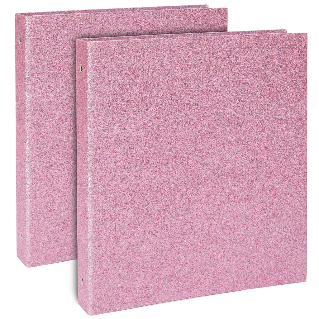 2 Pack Sparkly Pink 3 Ring Binder with 2 Inch Rings, Glitter File Folder Pockets for Office Supplies, Planner, Portfolio, 350 Sheet Capacity