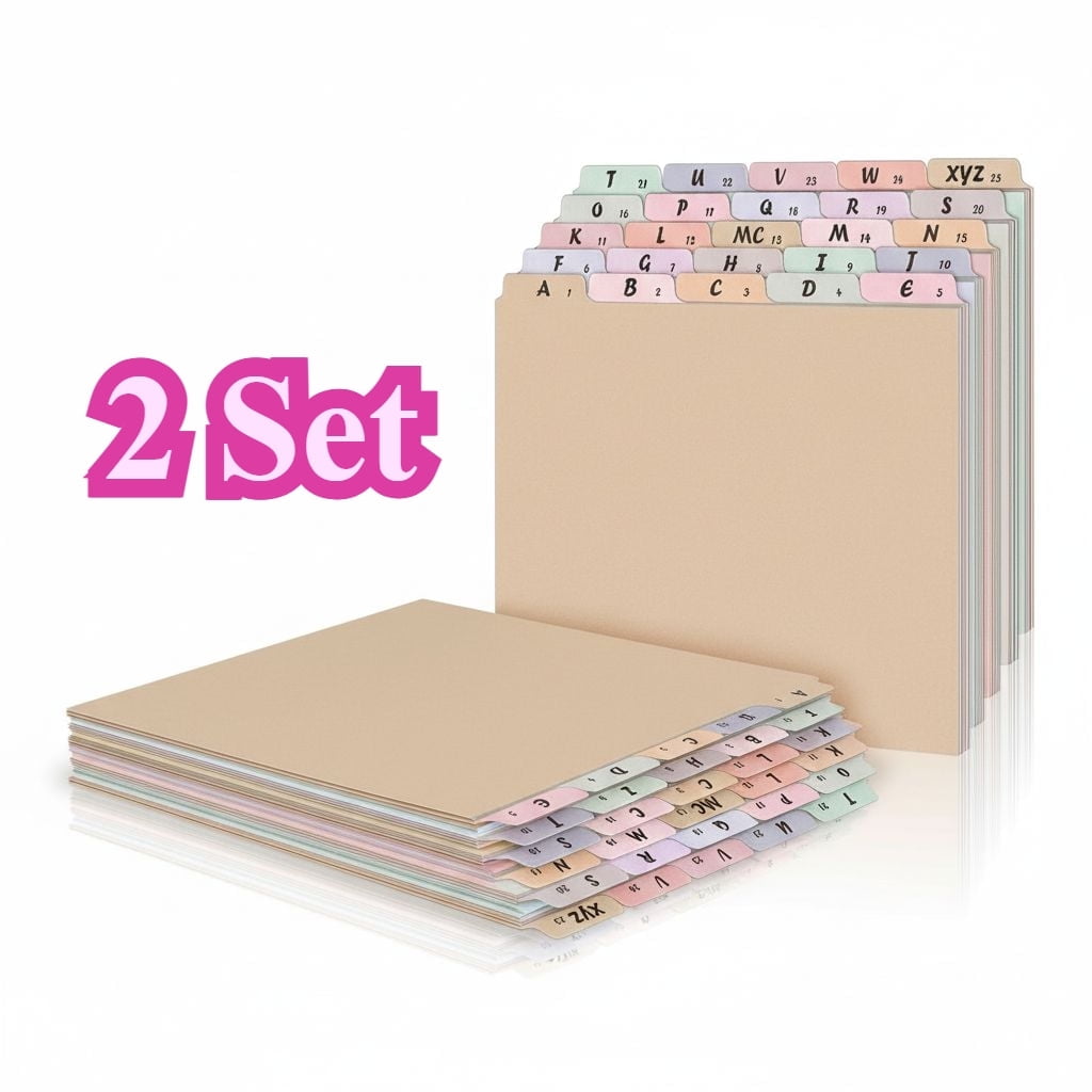 2 Set 50 Pcs Alphabet File Dividers Top Tab File Guides Set, A-z Letter Size Filing Cabinet Dividers Tab Desk Organizer for Work School Offi