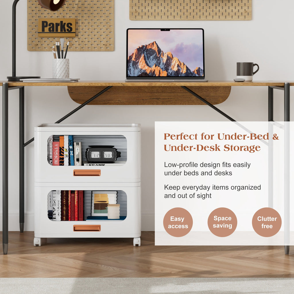 VECELO Stackable Storage Drawers Cabinet with Lids & Wheels, Folding Multi-Tier Collapsible Plastic Storage Boxes for Bedroom Living Room Ki - Image 4