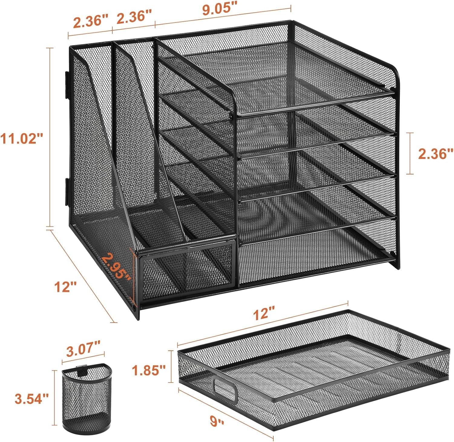 Desk Organizer with File Holder, 5-Tier Desktop File Organizer with Drawer and 2 Pen Holders, Desk File Organizer for... - Image 5