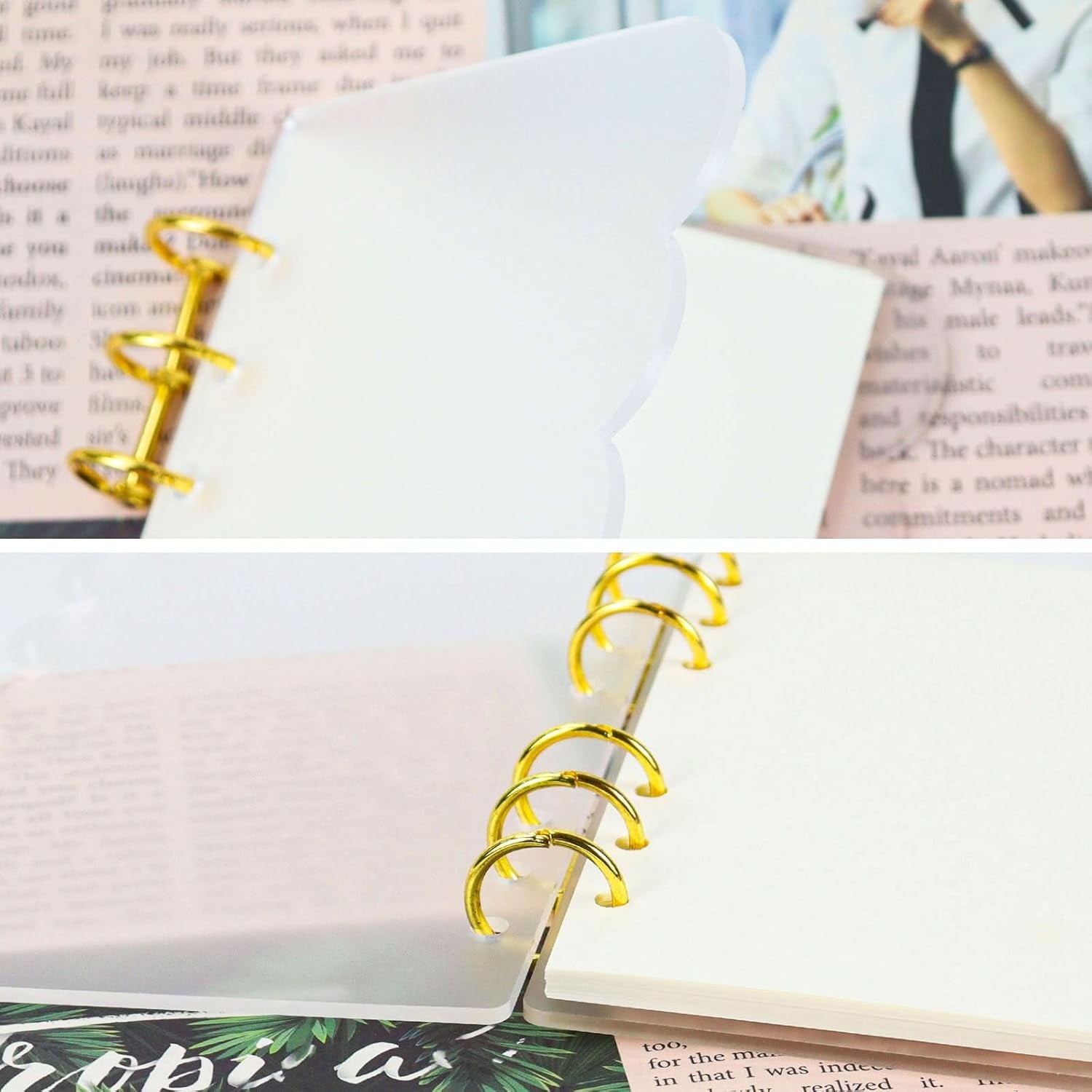A6 Acrylic Notebook Binder 6 Ring, Loose Leaf Personal Planner Binder 90 Sheets Refills Paper, Lay Flat Design, Gold ... - Image 2