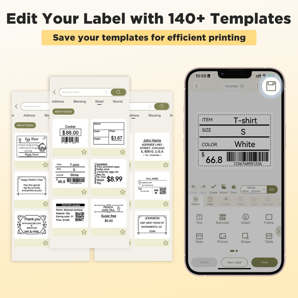 T50M Pro Bluetooth Label Maker Machine with 3 Tapes, Versatile App with 40 Fonts and 450+ Icons, Black - Image 2