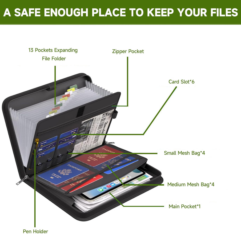 Accordion File Organizer, Fireproof Water Resistant Expanding File Folder with 13 Pockets Document Organizer with Han... - Image 6