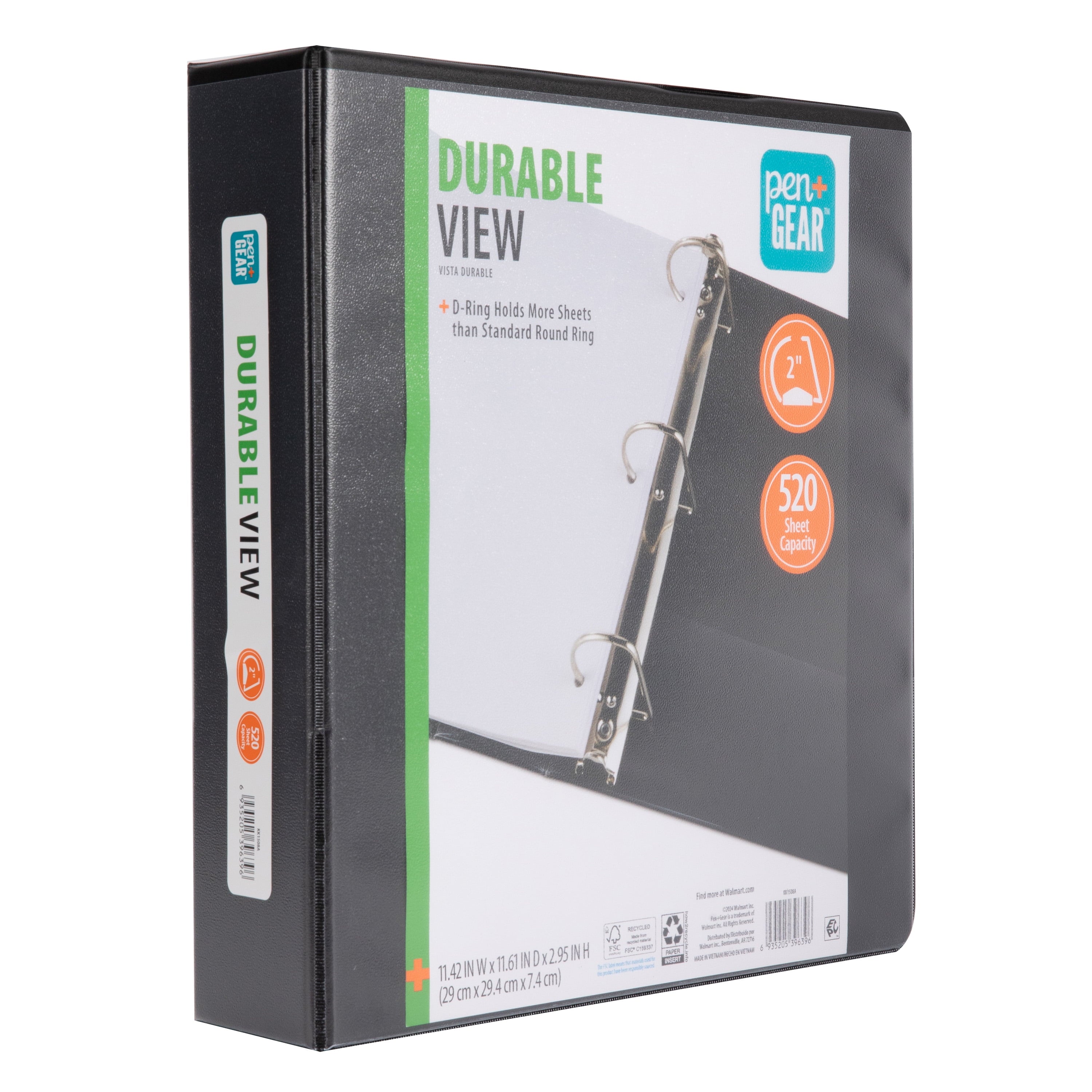 Pen+Gear 3-Ring Durable View Binder, 2" D-Rings, Black,1 Count - Image 3