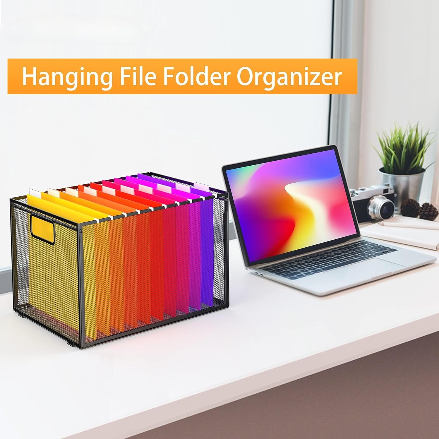 Hanging File Organizer, Metal Storage Box, Portable File Box with Handle for Organizing Documents, Paper - Image 4