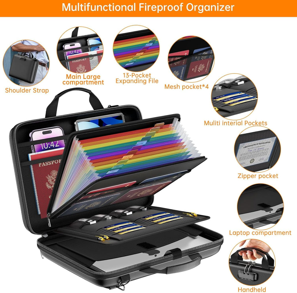 with Lock, Water Resistant Hard-Shell Case with 13 Pocket Accordion Folder, Portable Document for Letter A4 s Laptop ... - Image 4