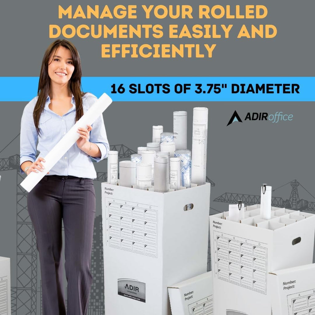 Adir Cardboard Roll File Storage Organizer- Vertical File Sorter- Blueprint, Poster, Plans, and Map Holder Station-16... - Image 4
