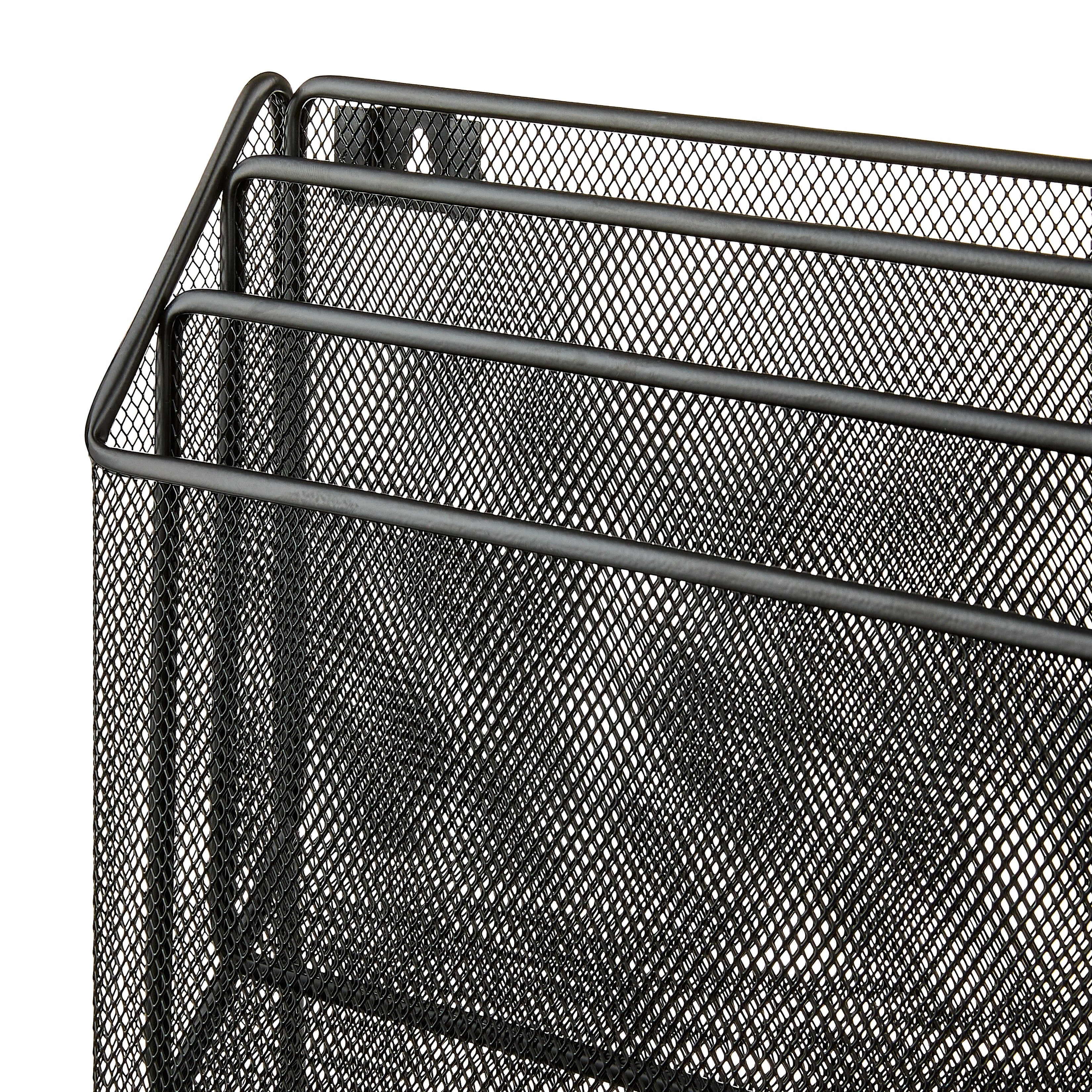 Metal Mesh Desk Organizer with Hook,Black, 3 Compartments - Image 4