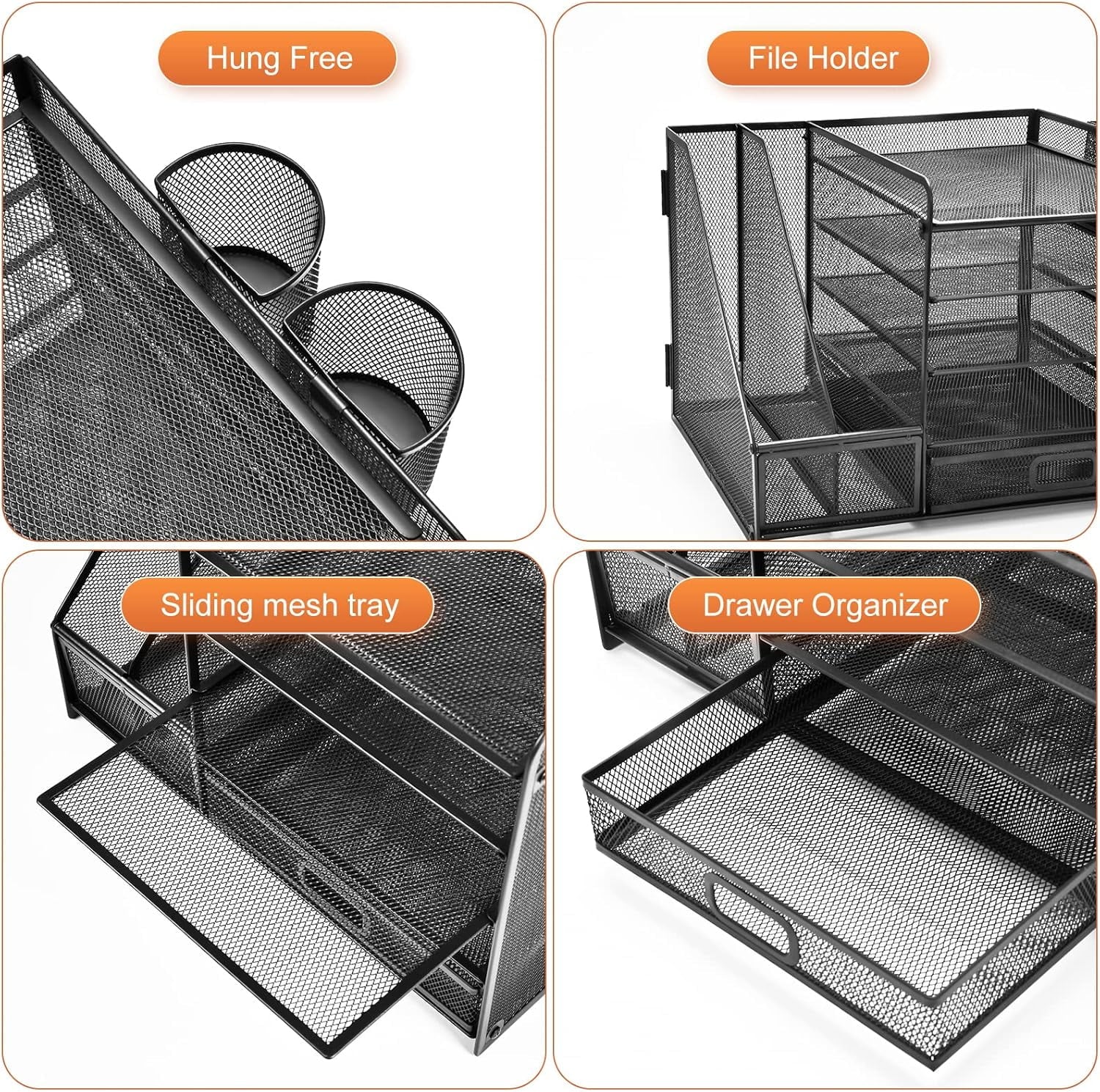Desk Organizer with File Holder, 5-Tier Desktop File Organizer with Drawer and 2 Pen Holders, Desk File Organizer for... - Image 3