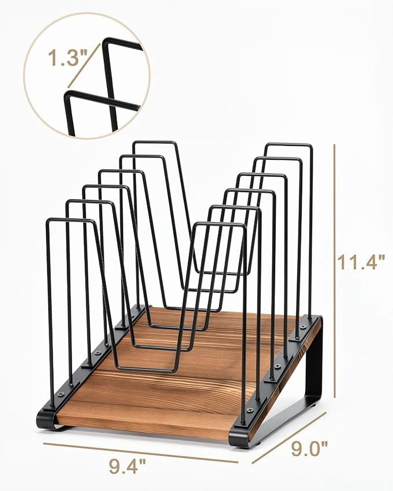 Inclined Desk File Organizer, 5-Section Vertical File Folder Holder Stand, Metal File Sorter Rack with Wooden Base, D... - Image 3