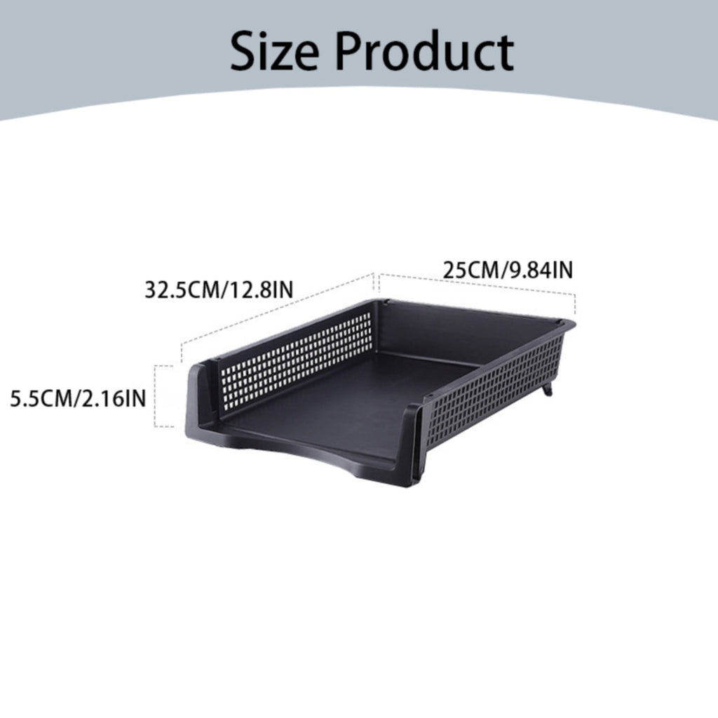 Stackable Vertical File Organizer, Black Laminated Plastic Desktop Document Tray, Paper Storage Rack For Home & Offic... - Image 2