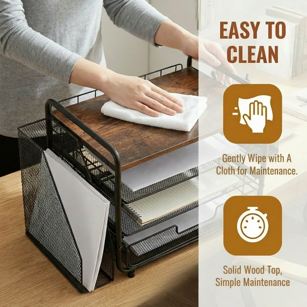 4-Tier Desk Organizer,Metal Desktop File Organizer with Drawer and Pen Holder,Office Supplies - Image 3