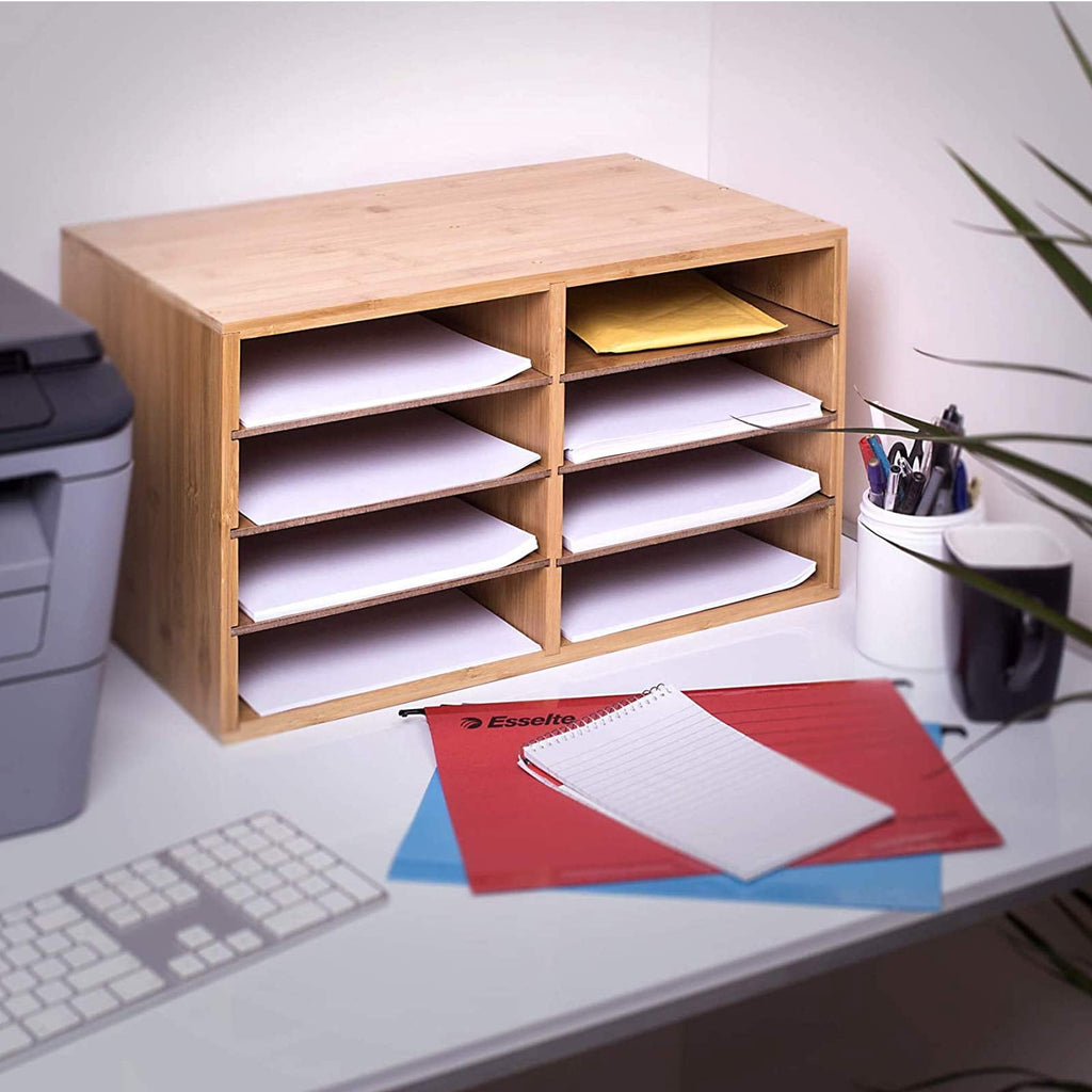 HYGRAD BUILT TO SURVIVE Bamboo A4 File Organizer with 8 Slots  Desktop Document & Letter Sorter for Paper, Mail, Folder & Magazine Storage - Image 2