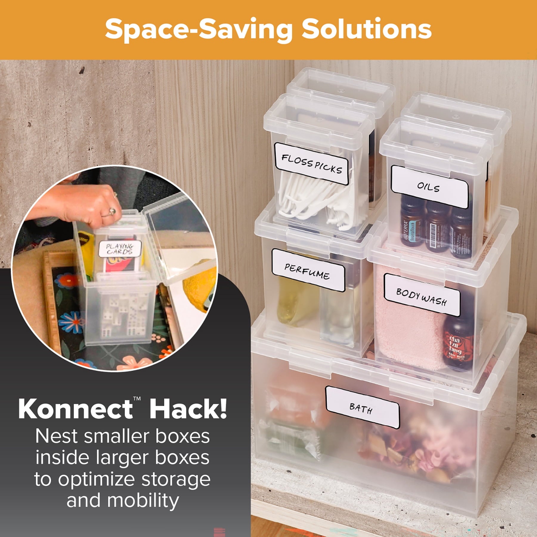 Kect Nest Clear Boxes, Stacking/Nesting, 7-Piece Bundle, 1 Large, 2 Medium, 4 Small - Image 5