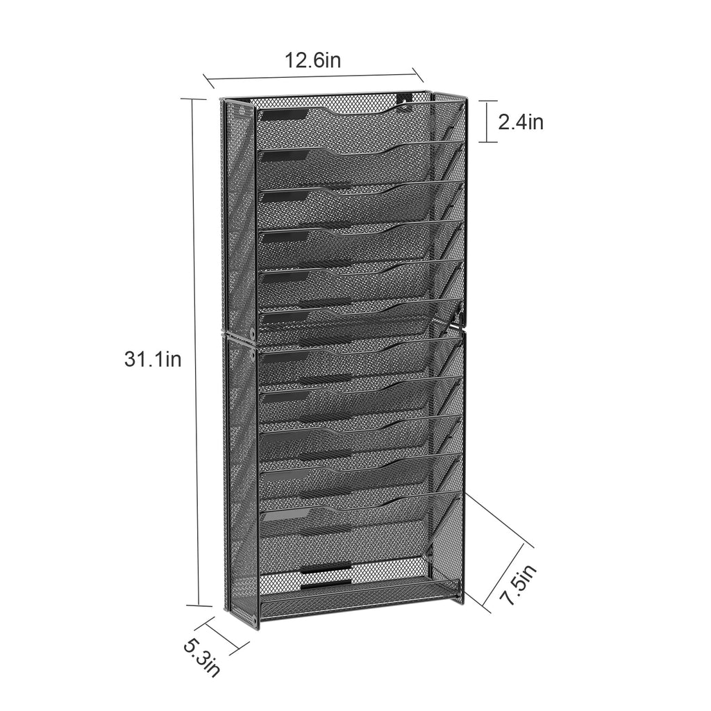 Samstar 12 Tier Wall File Organizer, Hanging Wall Mount File Holder Paper Folder Mail Organizer, Mesh Metal, Black. - Image 4