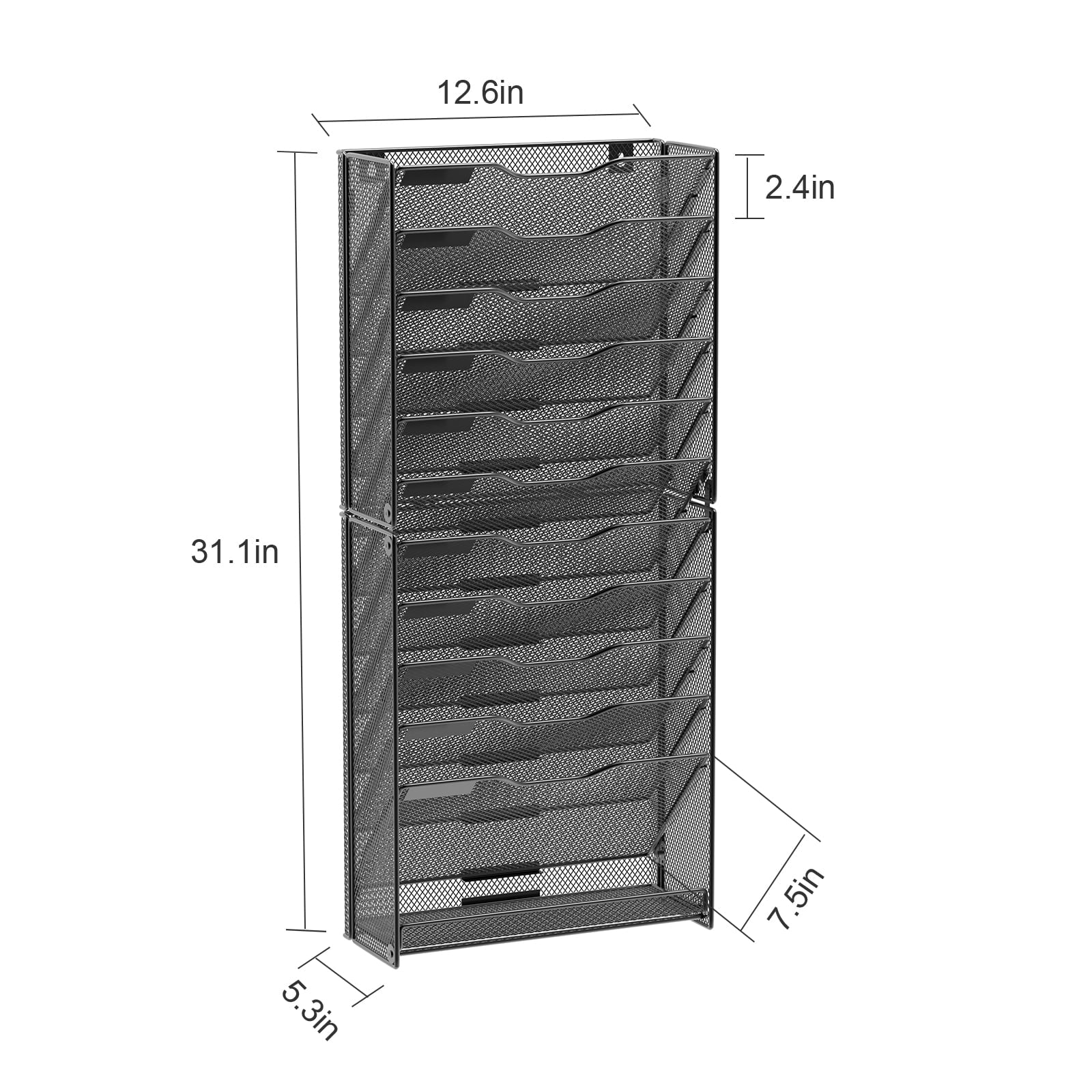 Samstar 12 Tier Wall File Organizer, Hanging Wall Mount File Holder Paper Folder Mail Organizer, Mesh Metal, Black. - Image 4