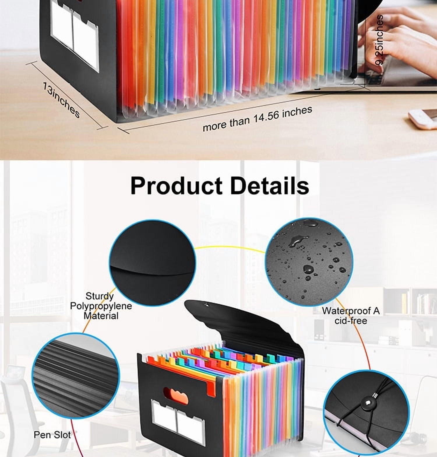 24 Pockets Expanding File Folder with Blank Labels, According File Organizer with Expandable Cover, Desktop Accordion... - Image 3