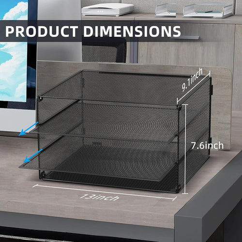 INTIGE 3-Tier Metal Desk File Organizer, Paper Organizer for Office and Home, Black, 1 Piece - Image 2